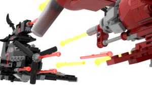 Two airplanes engage in a dogfight, attacking each other with an array of lasers.